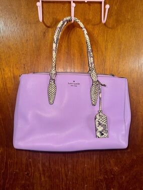 kate spade Lavender Leather Tote with Snake-Print Handles